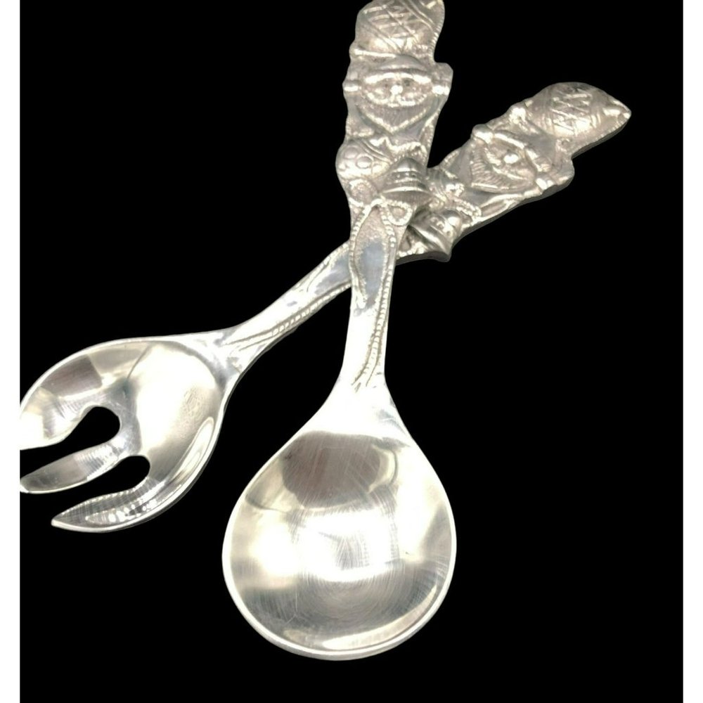 Holland Boone Polished Pewter Set Of Serving Spoon Fork - Holiday Santa Handle